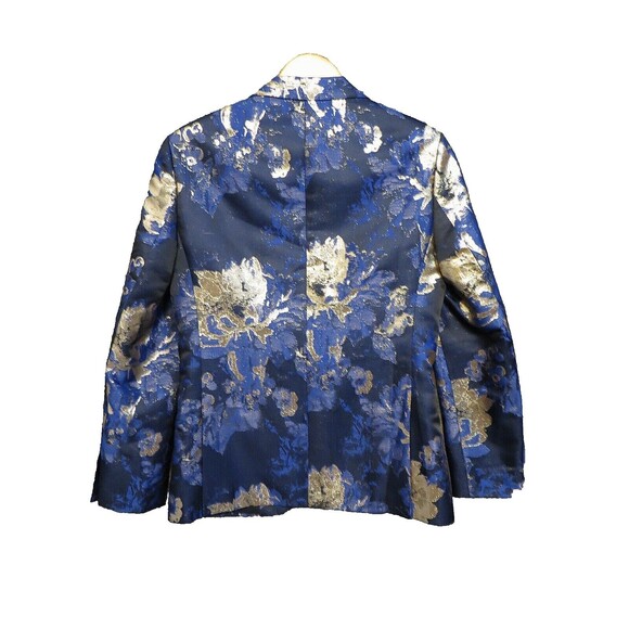Moss London Mens Party Satin Gold Metallic Floral Skinny Button Jacquard Coat M - Picture 3 of 16